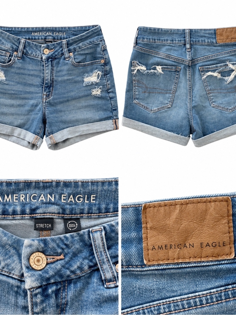 American Eagle Distressed High Rise Denim Shorts Cuffed Stretch Size 6